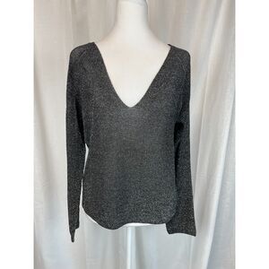 Mango Metallic V-Neck Sweater – Women's Size M
